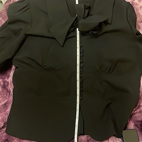 Puff Sleeve Peplum Collared Tie Neck Button Down Blouse-sz Medm - Picture 6 of 8